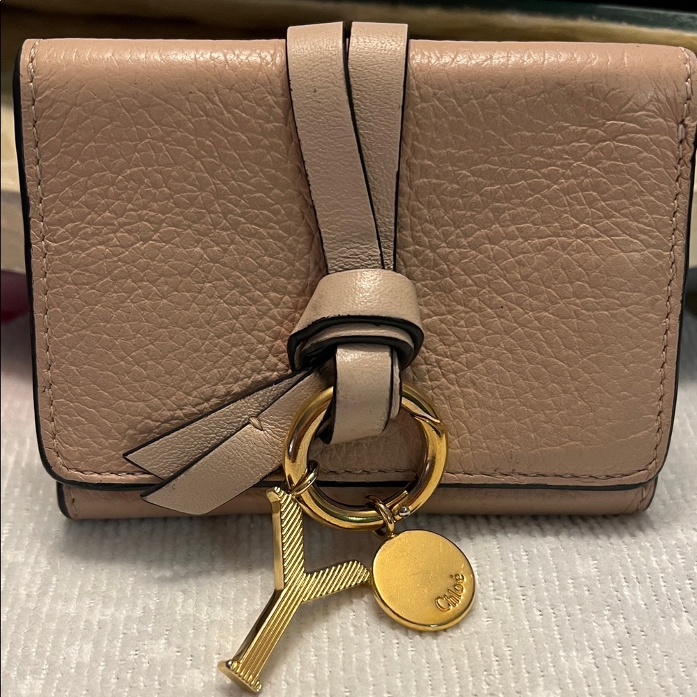AUTHENTIC Chloé Small Alphabet Cement Pink Tri-Fold Wallet